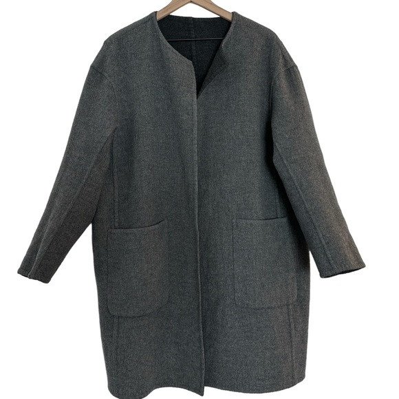 VINCE Reversible Wool-Cashmere Coat / Black & Grey / - Picture 5 of 9